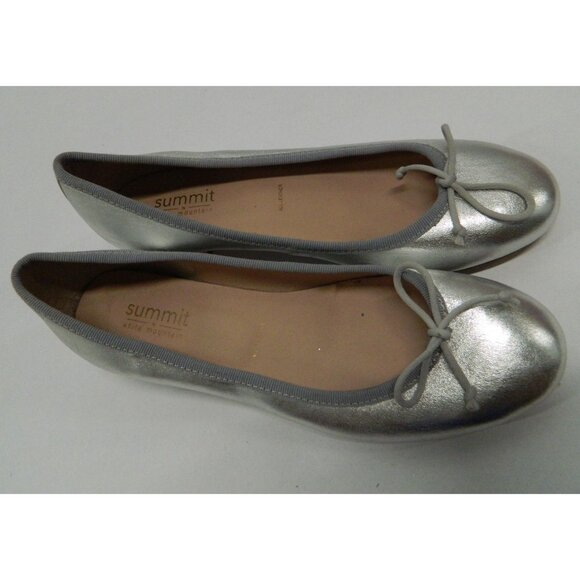 Size 7 Silver Metallic Leather Low Block Heel Bow Detail Summit White Mountain - Picture 6 of 11